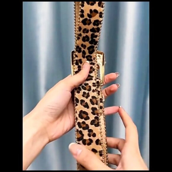 Leopard Belt with Gold Buckle, Adjustable Suede Leather, Western Fashion main image 5